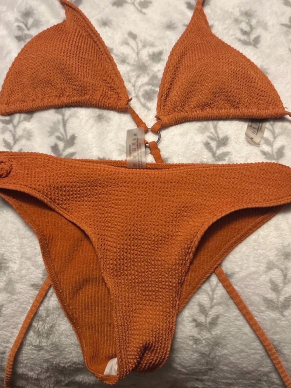 SHEIN Orange Textured Triangle Bikini Set